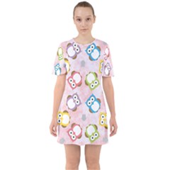 Owl Bird Cute Pattern Background Sixties Short Sleeve Mini Dress