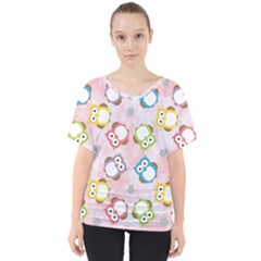 Owl Bird Cute Pattern Background V-neck Dolman Drape Top by HermanTelo