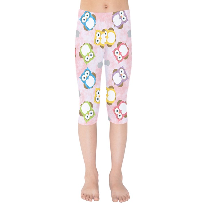 Owl Bird Cute Pattern Background Kids  Capri Leggings 