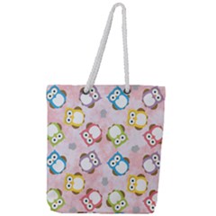 Owl Bird Cute Pattern Background Full Print Rope Handle Tote (large)