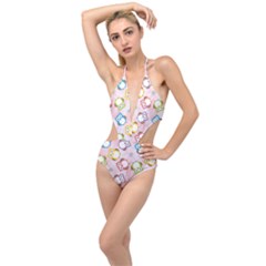 Owl Bird Cute Pattern Background Plunging Cut Out Swimsuit