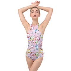 Owl Bird Cute Pattern Background Cross Front Low Back Swimsuit