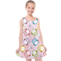 Owl Bird Cute Pattern Background Kids  Cross Back Dress