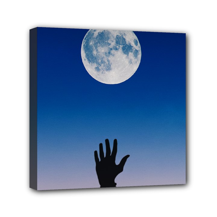 Moon Sky Blue Hand Arm Night Mini Canvas 6  x 6  (Stretched)