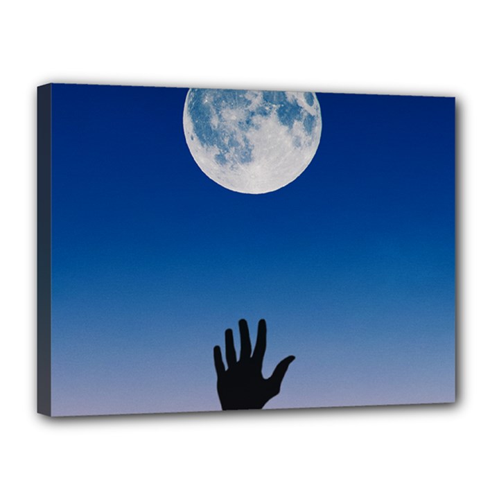 Moon Sky Blue Hand Arm Night Canvas 16  x 12  (Stretched)