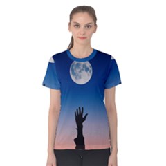 Moon Sky Blue Hand Arm Night Women s Cotton Tee