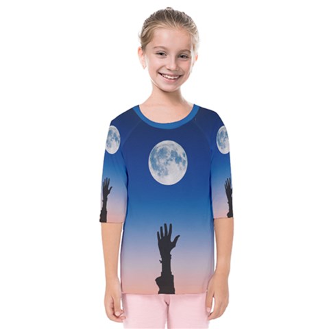 Moon Sky Blue Hand Arm Night Kids  Quarter Sleeve Raglan Tee by HermanTelo