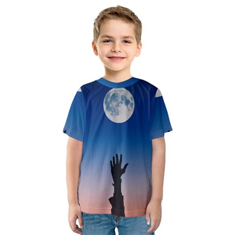 Moon Sky Blue Hand Arm Night Kids  Sport Mesh Tee by HermanTelo