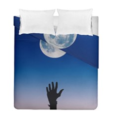 Moon Sky Blue Hand Arm Night Duvet Cover Double Side (full/ Double Size) by HermanTelo