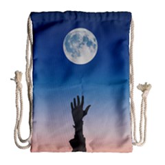 Moon Sky Blue Hand Arm Night Drawstring Bag (large) by HermanTelo