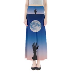 Moon Sky Blue Hand Arm Night Full Length Maxi Skirt