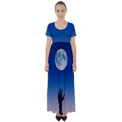 Moon Sky Blue Hand Arm Night High Waist Short Sleeve Maxi Dress