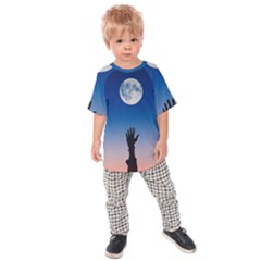 Moon Sky Blue Hand Arm Night Kids  Raglan Tee