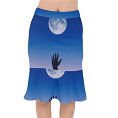 Moon Sky Blue Hand Arm Night Mermaid Skirt