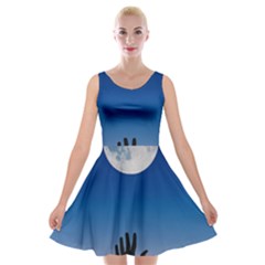 Moon Sky Blue Hand Arm Night Velvet Skater Dress