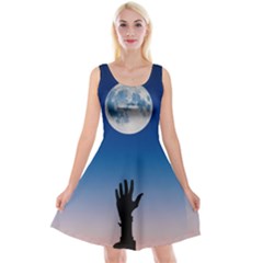 Moon Sky Blue Hand Arm Night Reversible Velvet Sleeveless Dress by HermanTelo