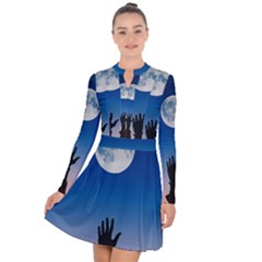 Moon Sky Blue Hand Arm Night Long Sleeve Panel Dress by HermanTelo