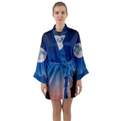 Moon Sky Blue Hand Arm Night Long Sleeve Kimono Robe