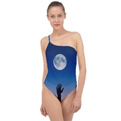 Moon Sky Blue Hand Arm Night Classic One Shoulder Swimsuit