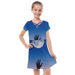 Moon Sky Blue Hand Arm Night Kids  Cross Web Dress