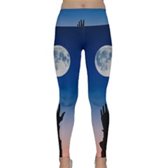 Moon Sky Blue Hand Arm Night Lightweight Velour Classic Yoga Leggings by HermanTelo