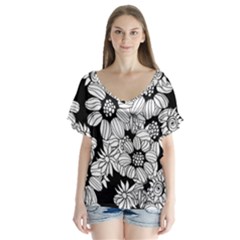 Mandala Calming Coloring Page V-neck Flutter Sleeve Top