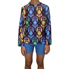 Pattern Background Bright Blue Kids  Long Sleeve Swimwear