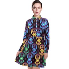 Pattern Background Bright Blue Long Sleeve Chiffon Shirt Dress