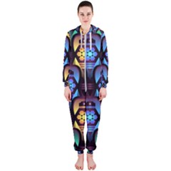 Pattern Background Bright Blue Hooded Jumpsuit (ladies)  by HermanTelo