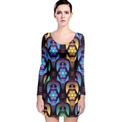 Pattern Background Bright Blue Long Sleeve Velvet Bodycon Dress