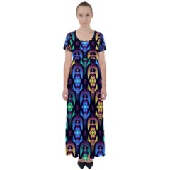 Pattern Background Bright Blue High Waist Short Sleeve Maxi Dress