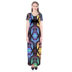 Pattern Background Bright Blue Short Sleeve Maxi Dress