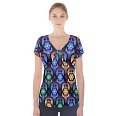 Pattern Background Bright Blue Short Sleeve Front Detail Top by HermanTelo