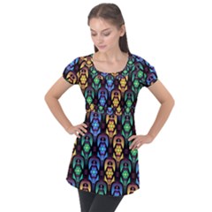 Pattern Background Bright Blue Puff Sleeve Tunic Top by HermanTelo