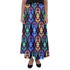 Pattern Background Bright Blue Flared Maxi Skirt