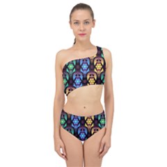 Pattern Background Bright Blue Spliced Up Two Piece Swimsuit