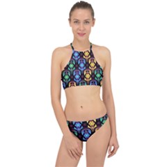 Pattern Background Bright Blue Racer Front Bikini Set by HermanTelo