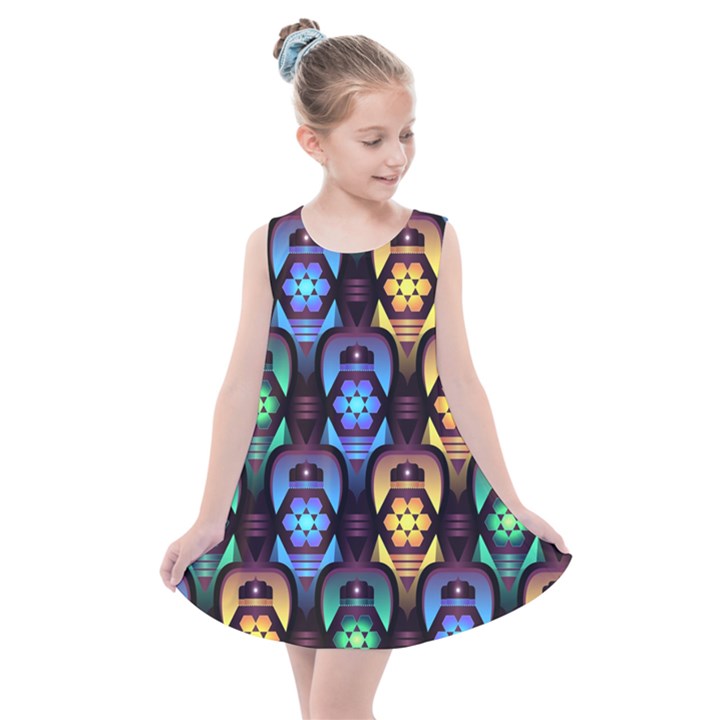 Pattern Background Bright Blue Kids  Summer Dress