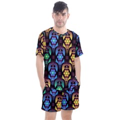 Pattern Background Bright Blue Men s Mesh Tee And Shorts Set