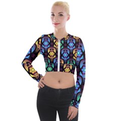 Pattern Background Bright Blue Long Sleeve Cropped Velvet Jacket