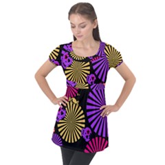 Seamless Halloween Day Dead Puff Sleeve Tunic Top