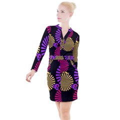 Seamless Halloween Day Dead Button Long Sleeve Dress