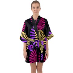 Seamless Halloween Day Dead Quarter Sleeve Kimono Robe