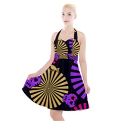 Seamless Halloween Day Dead Halter Party Swing Dress 