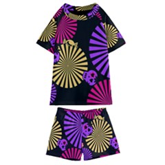 Seamless Halloween Day Dead Kids  Swim Tee And Shorts Set