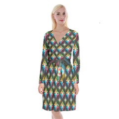 Pattern Pastels Background Long Sleeve Velvet Front Wrap Dress