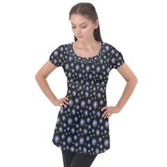 Seamless Pattern Background Circle Puff Sleeve Tunic Top