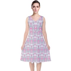 Seamless Pattern Background V-neck Midi Sleeveless Dress 