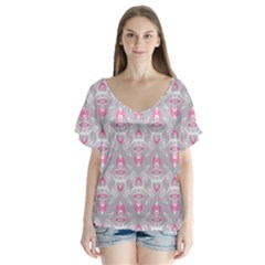 Seamless Pattern Background V-neck Flutter Sleeve Top