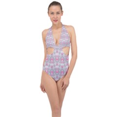 Seamless Pattern Background Halter Front Plunge Swimsuit